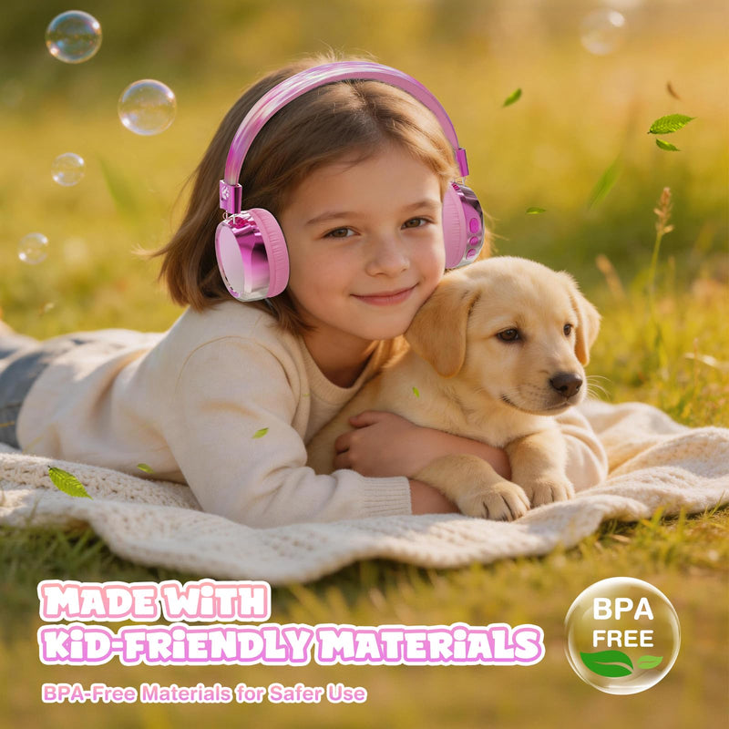 Owliwise Kids Bluetooth Headphones, 74/85dB Volume Limited, 60H Playtime, Built-in Mic, Fast Charging, Bluetooth 5.4, Foldable Toddler Wireless Over-Ear with AUX Cord, for iPad/Tablet/Airplane Pink