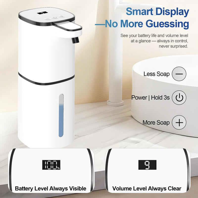 Automatic Liquid Soap Dispenser, 9 Adjustable Levels, 380ml/12.8oz, Touchless Hand Soap or Dish Soap Dispenser,IR Sensor & Display,Wall-Mount or Tabletop Use for Bathroom Kitchen White Gel