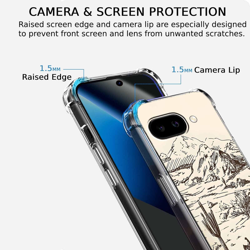 Case for Google Pixel 10a with Vintage Cowboy Art Design,Abstract Wild West Landscape Pattern,Clear Slim Soft TPU Bumper Phone Cover,6.3”(Cowgirl,P10a)