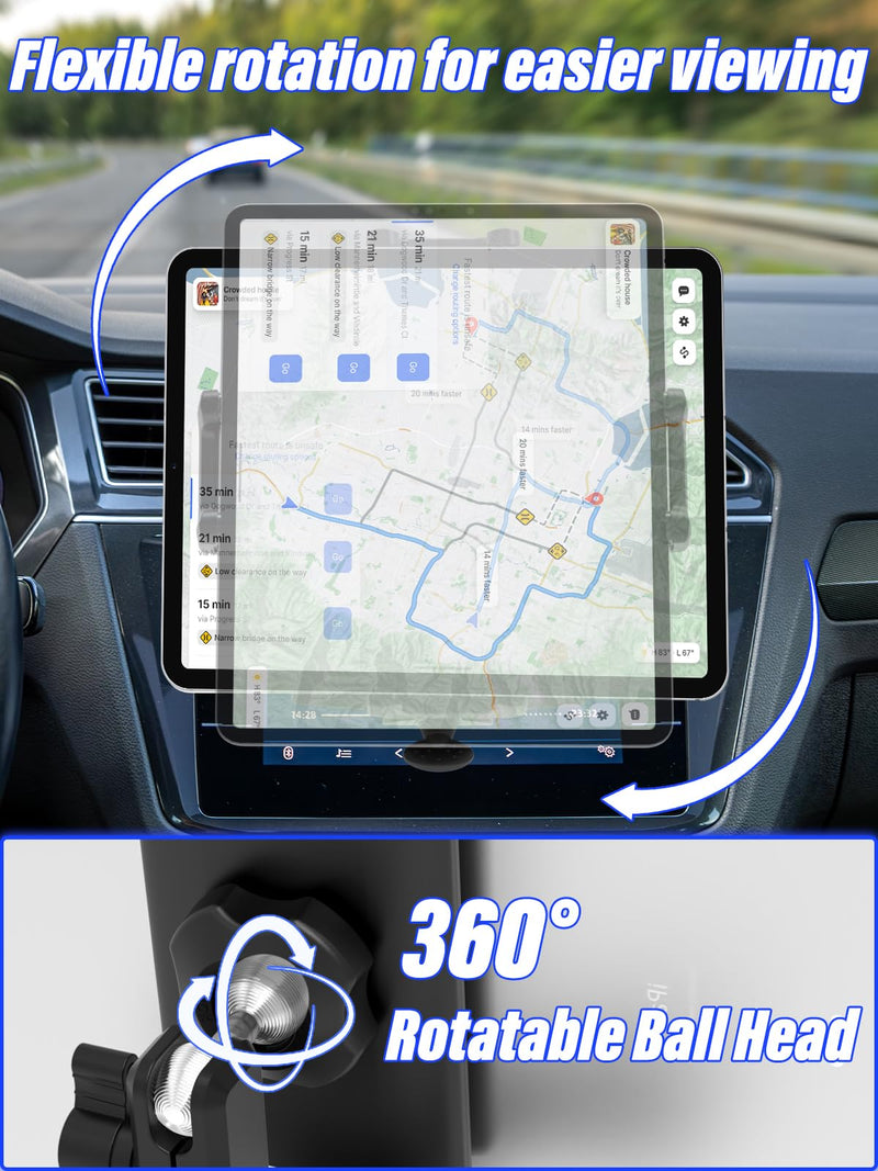Metal CD Slot Tablet Mount for Car, Fit for 4-13" iPad & Phone | Metal Arm, Adjustable 360° Rotating, Sturdy CD Slot Mount, Fit for iPad Pro Air Mini, iPhone, Galaxy Z Fold, Galaxy S26/25/24