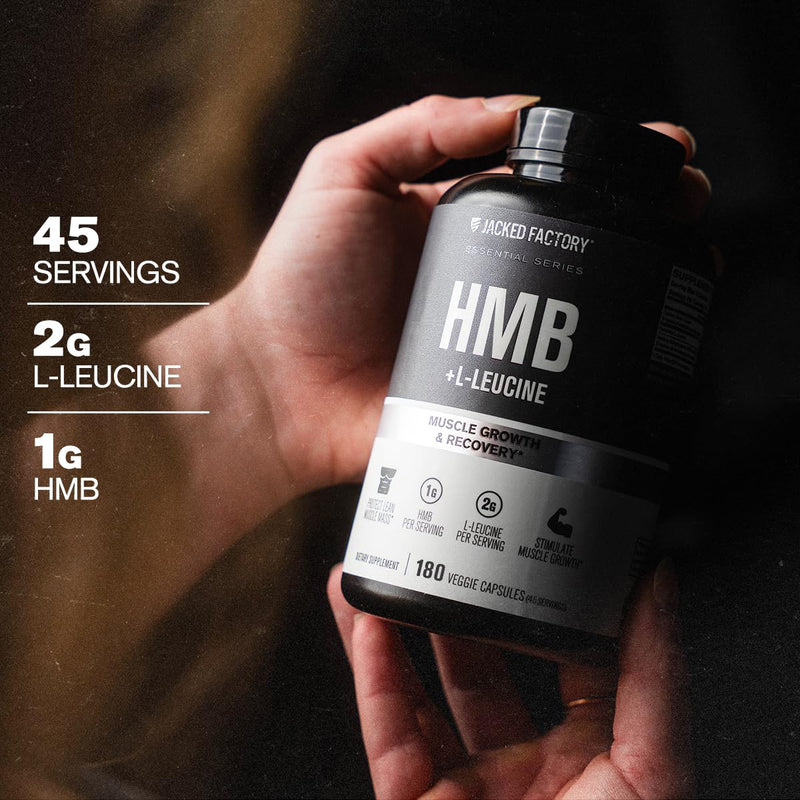 Jacked Factory HMB + Leucine Capsules - L-Leucine 2g, HMB 1g - Stimulate Muscle Growth, Protect Lean Muscle Mass, and Improve Athletic Performance - 180 Capsules 180 Count (Pack of 1)