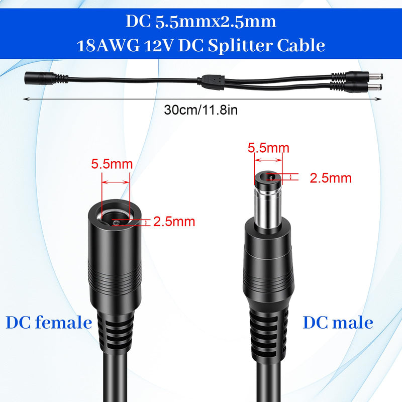 3 PCS 1 to 2 Way DC Power Splitter, 5.5mm x 2.5mm 12V/24V Volt Power Splitter 1 Female to 2 Male for CCTV Surveillance Cameras LED Strips