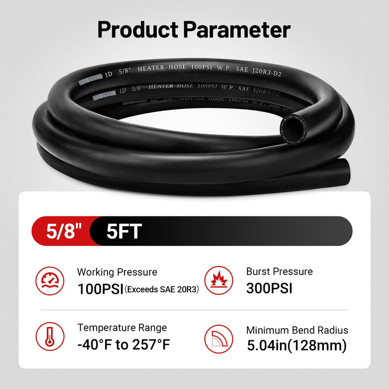 EVIL ENERGY 5/8" Heater Hose Coolant Radiator Straight 100PSI SAE 20R3 5FT Black 5/8 Inch