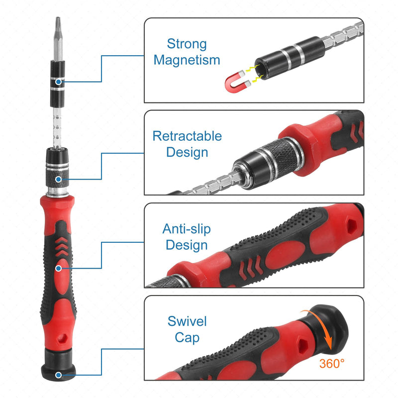 HARFINGTON 116 in 1 Magnetic Precision Screwdriver Set Electronics Repair Tools Kit with 96 Bits Flexible Shaft and Extension Rod for Cellphone Game Console Laptop PC Computer Camera, Red