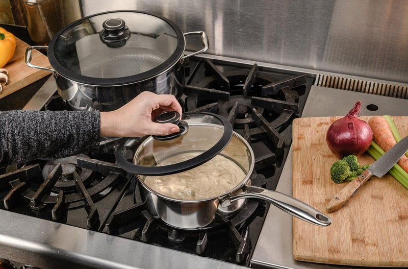 Black Cube Tempered Glass Lid for Frying Pan & Skillet - 8-Inch, Black, Round - Airtight Silicone Rim for Nonstick Frying Pans - Fits Cookware Sets & Induction Cookware 8-Inch Diameter