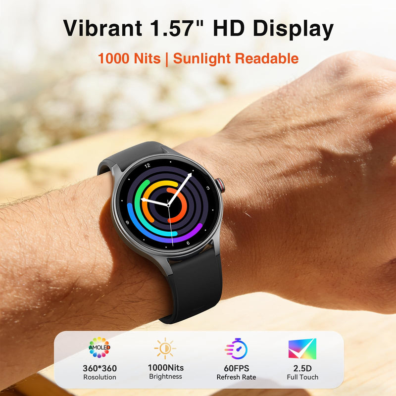 Fitpolo Smart Watch for Men Android & iPhone (2 Bands Jet Black) | 1.57" HD Display, Bluetooth Call/Answer, IP68 Waterproof, Heart Rate/SpO2/Sleep Monitor, Built-In AI Voice, 105+ Sports Modes