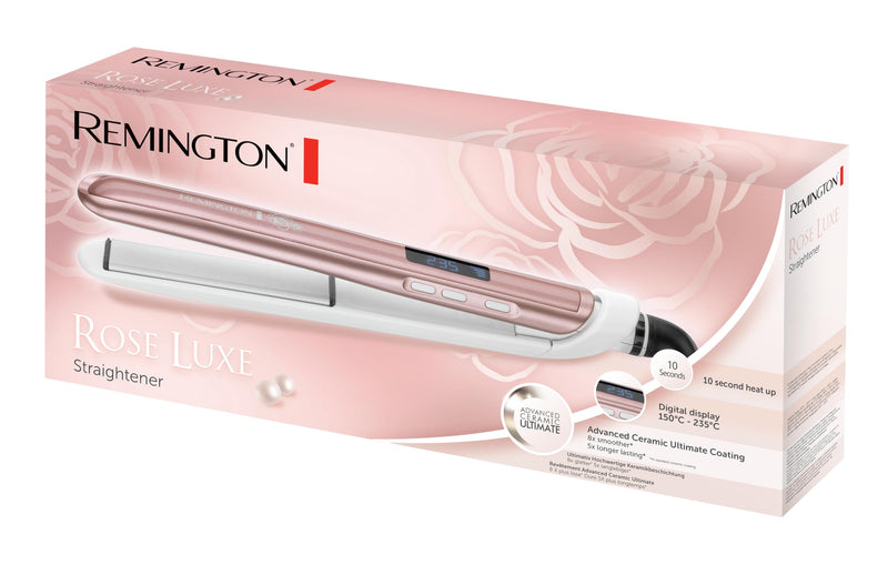 Remington Hair Straightener, Advanced Ceramic Coating, 110mm, Rose Pearl | Long 110mm Floating Plates, LCD Screen, 150-235°C Range, with elegant rose pearl finish, Storage Pouch Included