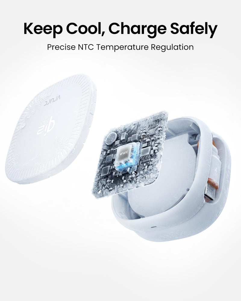 VRURC 3 in 1 Charging Station for Apple,Qi2.2 25W Wireless Charger Dock | Includes 45W Power Adapter, Palm-Sized Foldable Travel Charger for iPhone 17/16/15/14/13, iWatch, AirPods — White (1 Pack)