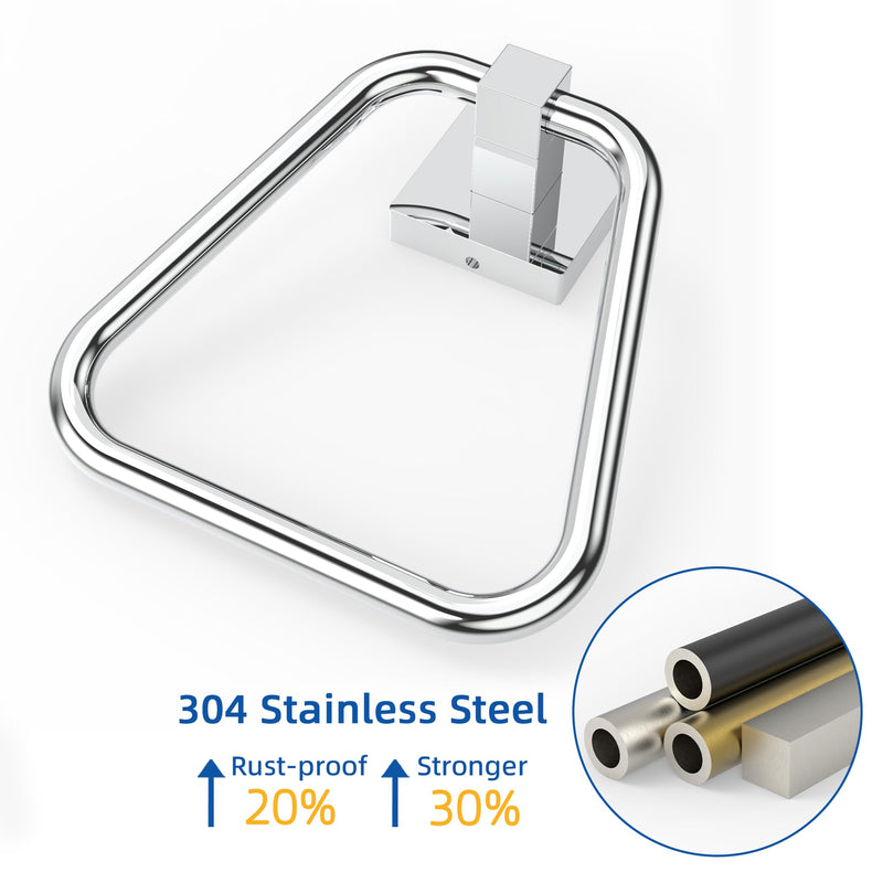 RUACQ Towel Ring, Square Base Hand Towel Ring, Stainless Steel Hand Towel Holder for Bathroom Wall, Sturdy and Rust-Resistant (Chrome, 2Pack) Chrome 2