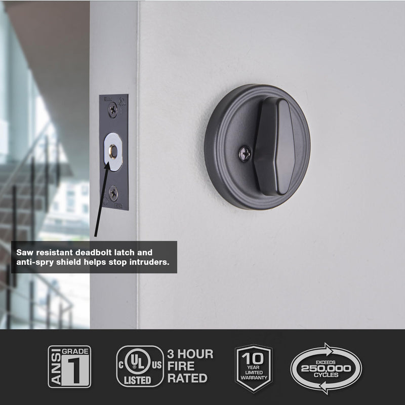 BRINKS Commercial - Single Cylinder Deadbolt Lock, Matte Black Finish - Meets ANSI Grade 1 Standards and has 3-Hour UL Fire Rating 1 Pack