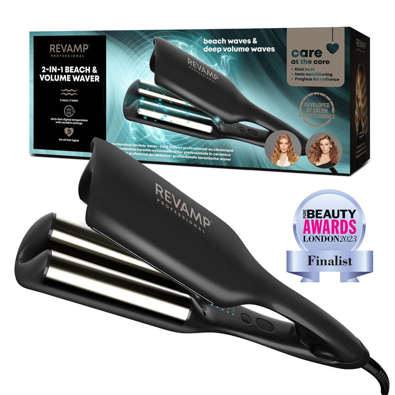 REVAMP 2 in 1 Beach & Volume Professional Hair Waver - Ceramic | Hair Curler, Multi Styler, High Volume Waves, Mermaid Beach Waves, for Short, Medium & Long Hair