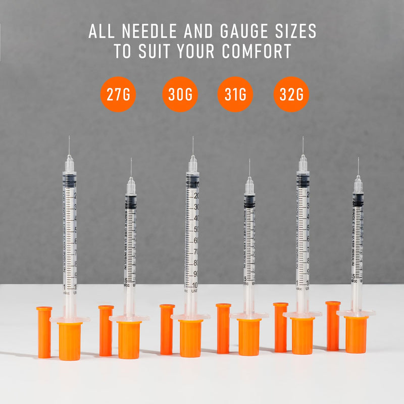 100pack 1cc Syringes with 32G 1/4 Inch-6mm U-100 Accurate Measuring for Liquid Individually Sealed Packaging 1ml-32g-6mm-100pcs