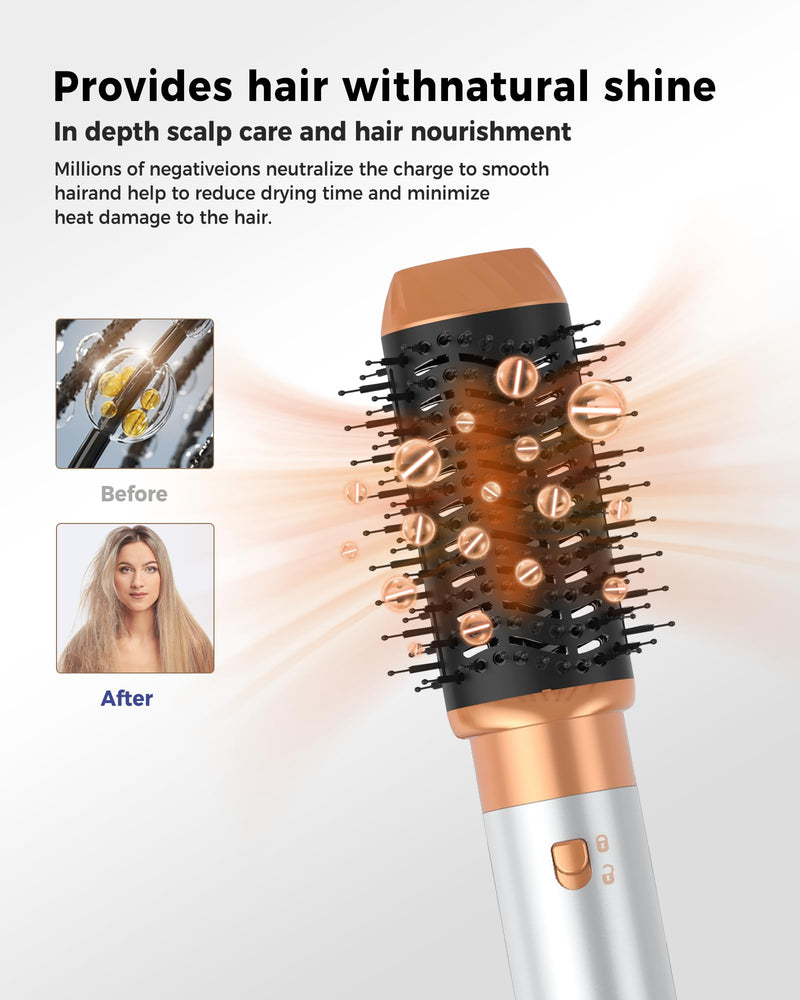 MogaWave Airbrush Pro Hair Styler 6 in 1 Air Styler with Hair Dryer, Blow Dry Hair Brush, H Curler, Magic Airstyler Multi Hair Stylers for Drying and Styling Straightening Volumizing Curling Sleeking Gold