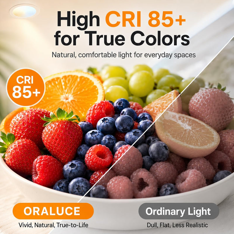 ORALUCE LED Recessed Lighting 6 Inch with Junction Box, 2 Pack | Ultra-Thin,5CCT 2700K/3000K/4000K/5000K/6500K,CRI90+,12W 100W Eqv 1050LM Canless Downlight for Kitchen Living Room