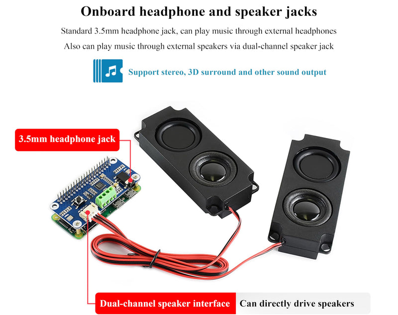 WM8960 Audio HAT Compatible with Raspberry Pi 5/4B/3B+/3B/Pi Zero/Zero W/Pi Zero 2W/Zero 2WH/Pico W/Pico 2W, WM8960 Hi-Fi Sound Card HAT, Stereo CODEC, Hi-Fi Play/Record, Come with 8Ω 5W Speaker