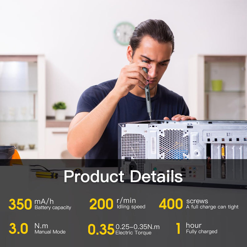 LIFEGOO Mini Electric Screwdriver Set,58 in 1 Cordless Eectric Precision Screwdriver with 50 Magnetic Bits Small Power Screwdriver Repair Tool Kit for Phone Watch Camera 58 in 1 Gray