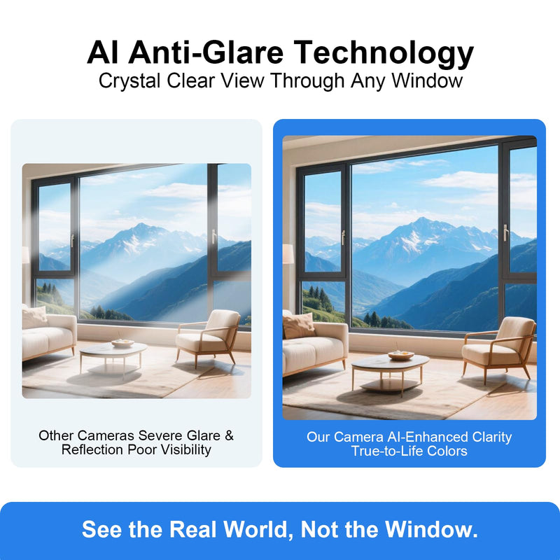 2K Wireless Window Camera with 45-Day Battery, 2.4/5G WiFi, 6s Pre-Roll | 100% Wireless: No Wires, No Outlets, No Drilling. 4MP Color Night Vision & Anti-Glare. Magnetic Mount for Rentals & Homes 1 Large Battery