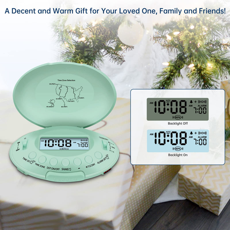 DreamSky Vibrating Alarm Clock for Heavy Sleepers - Bed Shaker Alarm Clock Under Pillow for Adults Teens Kids & Hearing Impaired, Rechargeable Battery Operated for Bedroom, Travel, Auto DST, Backlight Green