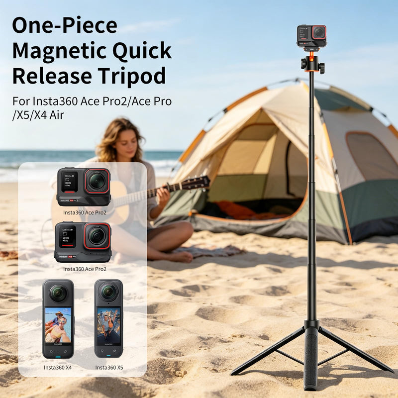 VRIG 2-in-1 Tripod for Insta 360 Ace Pro 2 with Quick Release Adapter Mount | 55" Selfie Stick Tripod Extension Rod (1/4" Screw + Magnetic Base) Compatible with Insta 360 X5, X4 Air, Ace Pro Accessories