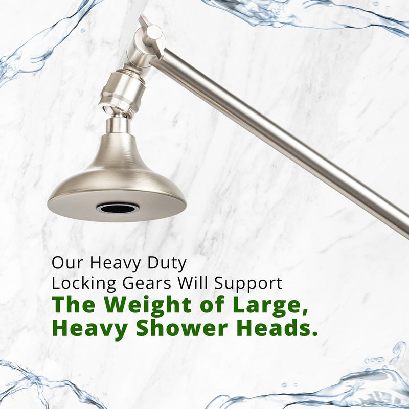 High Sierra® All Metal Lead-Free, Heavy Duty 9” Adjustable Shower Arm Extension for Fixed Shower Heads. Best in the Industry Locking Gears Support The Weight of Heavy Fixed Shower Heads - Gold 9 Inch Brushed Gold