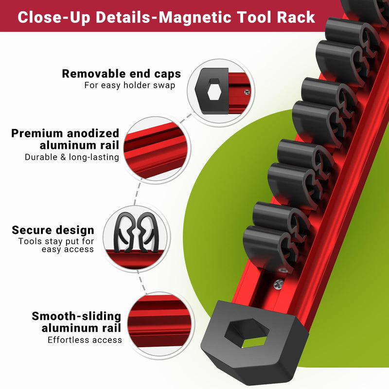 Preciva 3 PCS Magnetic Tool Holder with 36 Sliding Clips, Triple Strong Magnets & Aluminum Rails, Compact Screwdriver Organizer and Wrench Organizer for Garage Workshop Tool Box Storage