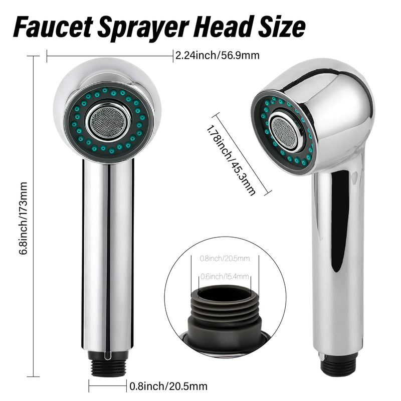 Kitchen Faucet Head Replacement,2-Function Pull Out Sink Sprayer,Suitable for G1/2" or 13/16" Thread Connectors Pull Down Faucets,Chrome