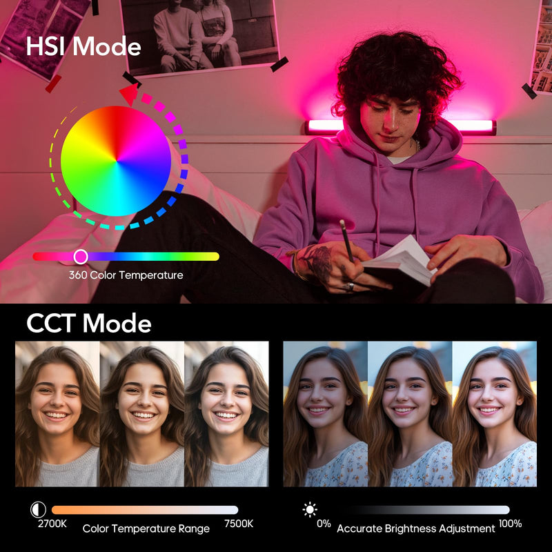 Handheld RGB Light Wand, Photography Light Wand, 2500-9000K Dimmable CRI 95+, Rechargeable Tube Light with Magnetic Attraction for Photography Vlog TIK Tok