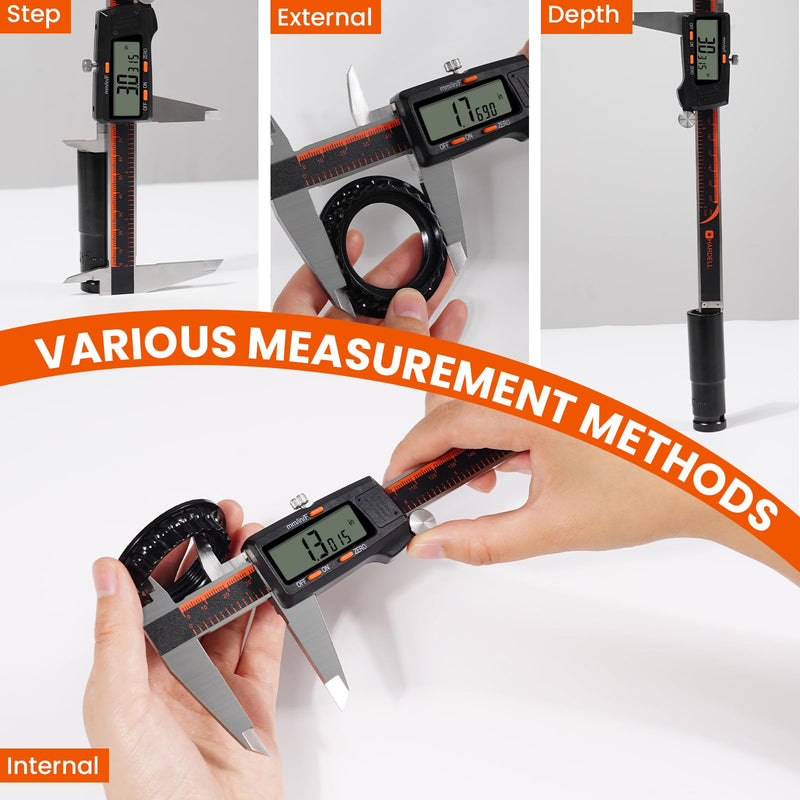 HARDELL Digital Caliper, 0-8 Inch Measuring Tool Large LCD Screen,Stainless Steel,Auto-Off,Inch/Fractions/Millimeter Waterproof Caliper Digital Micrometer for DIY/Household/3D Printing 8 Inch