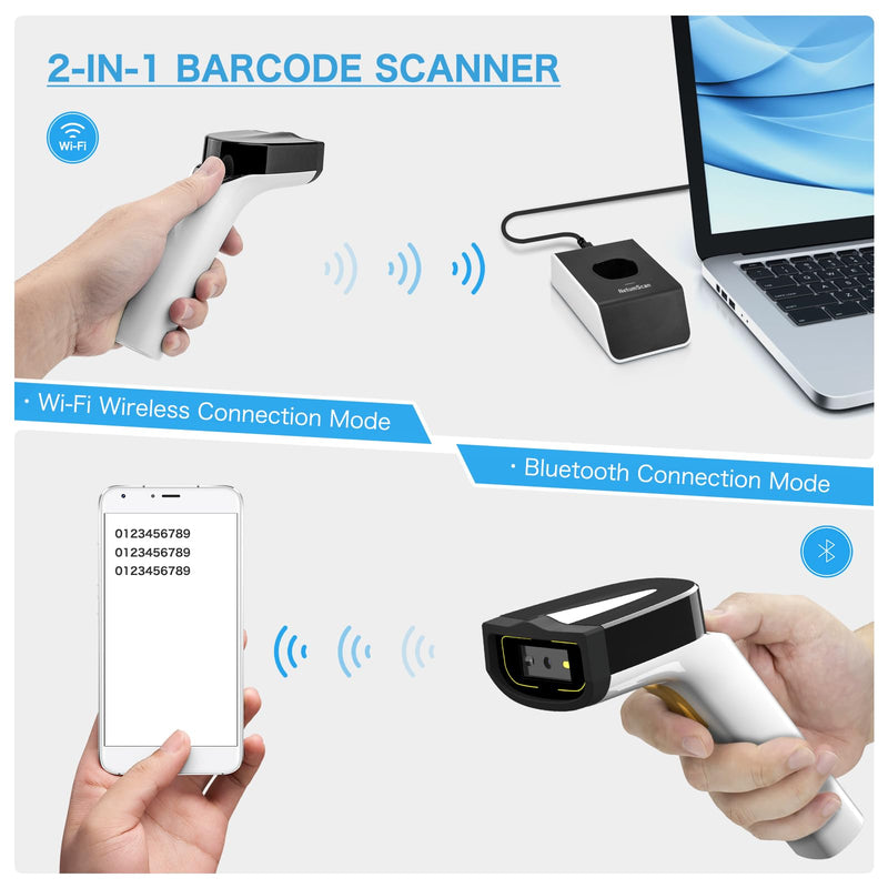 NetumScan Wi-Fi QR Barcode Scanner, Bluetooth Automatic 1D 2D Bar Code Scanner Supports TCP/UDP Network Protocols for Inventory, POS, Computer, Tablet, iPhone, iPad, Android