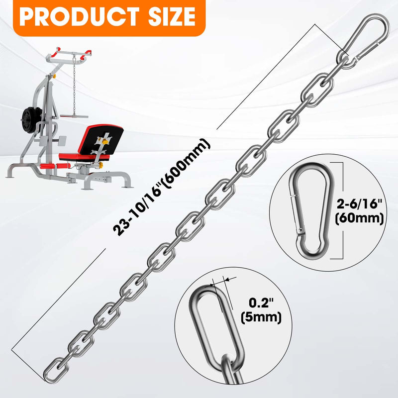 Gate Chain Lock, 23.6 Inch 304 Stainless Steel Chain Fence Gate Latch with Carabiner, Outdoor Hardware Lock Chain for Yards, Pet Cages, Horse Goat Dog Stall Barn and Fence Gates (Silver Dia 5mm-2Pcs) Silver Dia 5mm-2Pcs