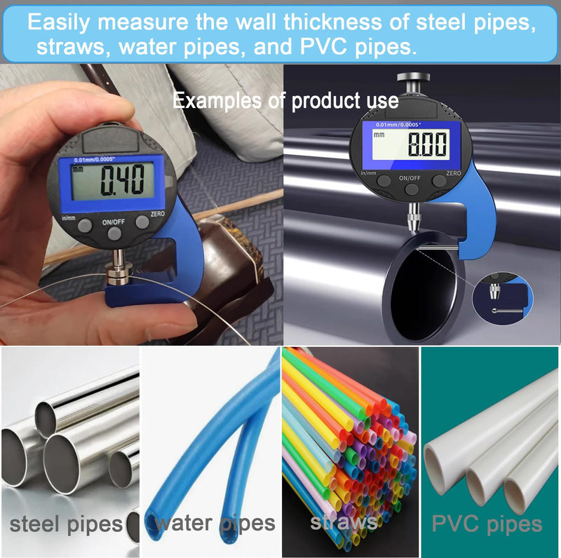 Digital Thickness Gauge Thickness Measuring Indicator | Measuring Range 0-10mm0.0005''/0.01 mm with LCD Display Thickness Gauge , for Hollow Tubes, Round Tubes(JT) Percentage Gauge Pointed 10MM