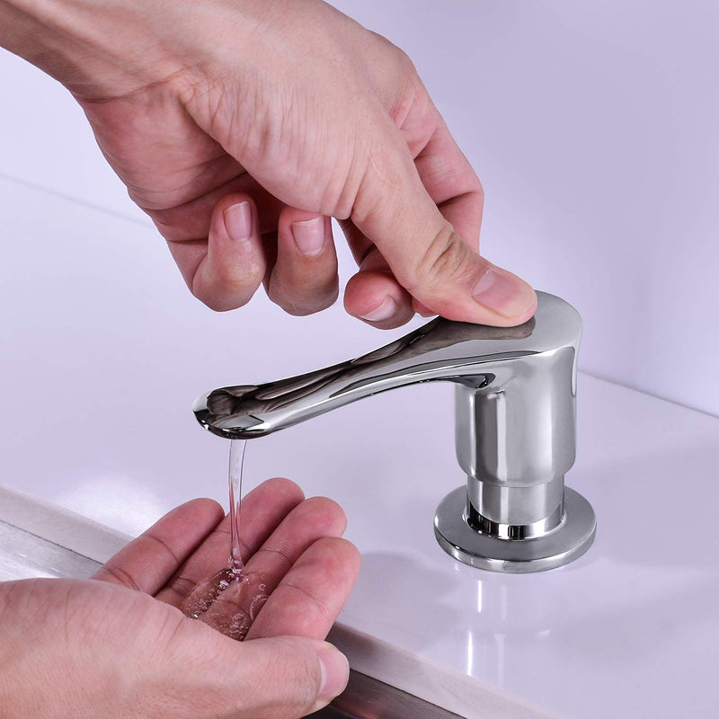 Kitchen Sink Soap Dispenser Chrome, Solid Brass Pump Head Sink Refillable Bottle, Spot Resist Stainless Chrome Aj-f062 with Bottle