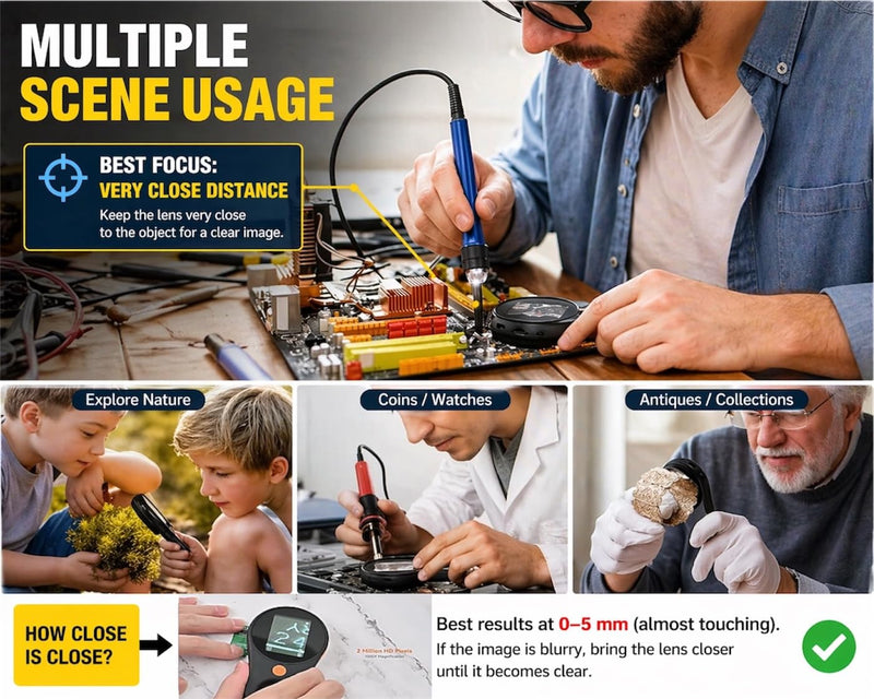Digital Microscope 500x with 2.0" IPS Screen, Magnifying Glass, Coin Microscope, Trichome Microscope, USB Connection, Ideal for Electronics, Jewelry and Kids