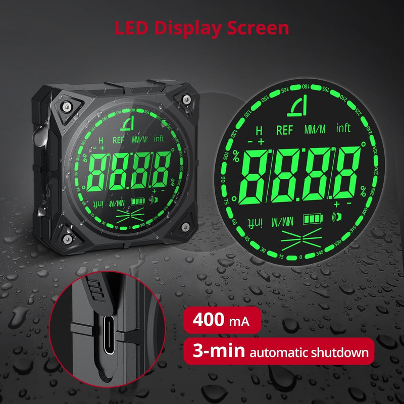 XUNTOP 4-Side Strong Magnetic Digital Angle Finder 4*90°/2*180° Angle Gauge with Electronic Level Bubblel Rechargeable Angle Finder Tool for Hanging Decorations Woodworking Construction DIY Table Saw