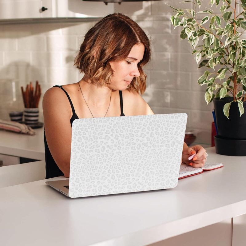 Sparkly Leopard Print Case for MacBook Air 13 inch 2026-2022 M5 M4 M3 M2 | Model A3449 A3240 A3113 A2681 - Glitter Cheetah Spots PU Leather Hard Case for MacBook Air 13.6 inch + Keyboard Cover, White