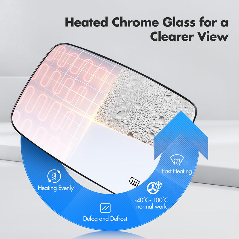 Compatible with Dodge Ram 1500 2500 Driver Side Mirror Glass, 2013 2014 2015 2016 2017 2018 - Left Side Replacement Tow Mirrors, Power Heated, Chrome, with Rear Holder, 68079362AA Driver Side（LH）