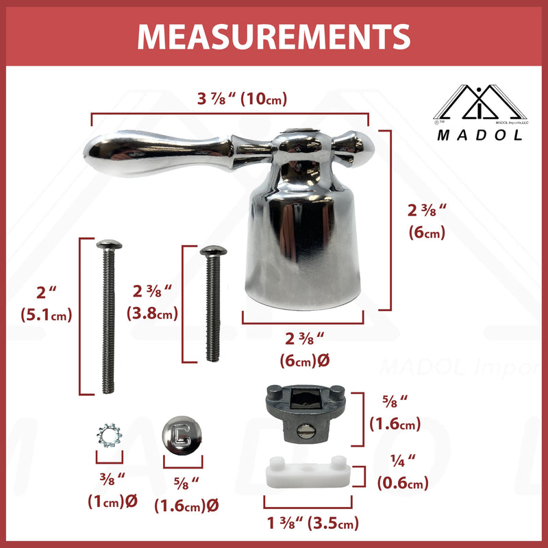 [MADOL] 2 Piece Faucet Handle Kit, Durable Replacement Handles with Universal Fit and Chrome Finish, Adapts to Many Handle Stems for Showers and Baths, Cold and hot Water, ADA Compliant.