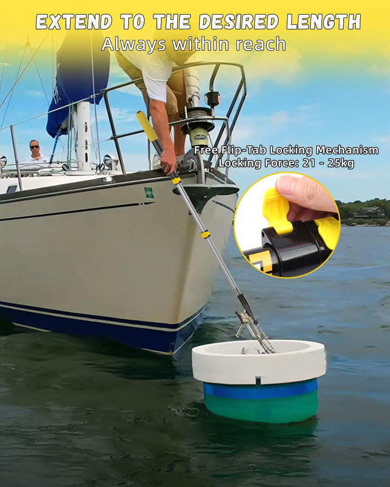 Telescoping Boat Hook - Durable Docking Pole with 3-Stage Aluminum Extension - Lightweight Marine Push Pole for Boat Docking, Mooring & Water Retrieval 3 Feet