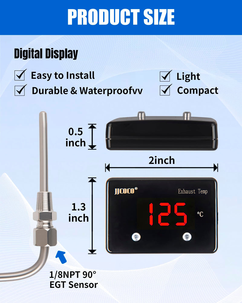 Exhaust Gas Temperature EGT Gauge 1000 ℃ Pyrometer Kit - LED Digital Display with EGT Sensor for Diesel Car Motorcycle ATV Red Celsius