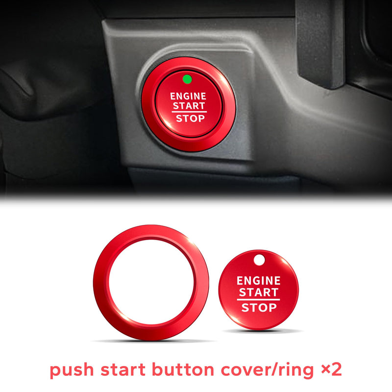 for Ford F150 Accessories 2021-2025 & Super Duty F250 F350 F450 2023-2025, 9pcs Aluminum Alloy Knob Cover Trim Set - Push Start, A/C, Vol Tune, Headlight, Pro Trailer & Drive Mode (Red) Red