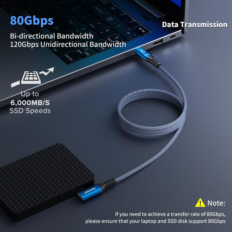 240W for Thunderbolt 5 Cable Right Angle 6.6 ft, 120Gbps Bandwidth, 80Gbps, Dual 8K, 4K 540Hz, Triple 4K 144Hz for iPhone 17, Thunderbolt 4, USB4, SSD, MacBook M4 Pro, Dock, eGPU, Mac mini M4 / M4 Pro Right Angle 6.6 feet TB5