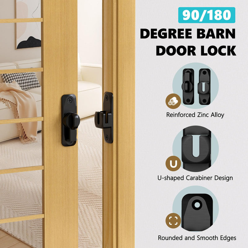 Sliding Barn Door Lock & 90/180 Degree Latch Hardware, Zinc Alloy Small Flip Door Lock for Closet, Bathroom, Cabinet, Garden, Shed (Black-2 Pack) Black-2 Pack