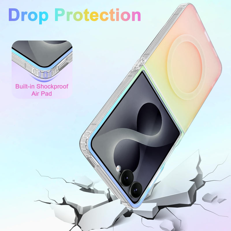 Cute Case for Samsung Galaxy Z Flip 8 Case, Gradient Iridescent | Compatible with Magsafe, Aesthetic Girly Translucent Blue & Pink Glitter Rainbow Magnetic Phone Cover for Women Girls Gradient Blue & Pink