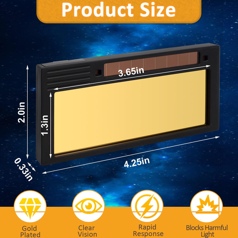Auto Darkening Welding Lens Shade 5-13, 2“x4 1/4”x0.33”,Gold Adjustable Welding Lens, True Color HD Deep Blue Weld View, Solar Energy Welding Lens for Pancake and Pipeliner Welding Hoods and Helmets
