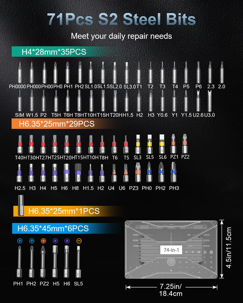 Upgraded Ratchet Screwdriver Set 74-in-1, Magnetic Screwdriver Set with Precision Repair Tool Kit for Valentine's Day Gifts Electronics, Bicycle, DIY and Home Repairs
