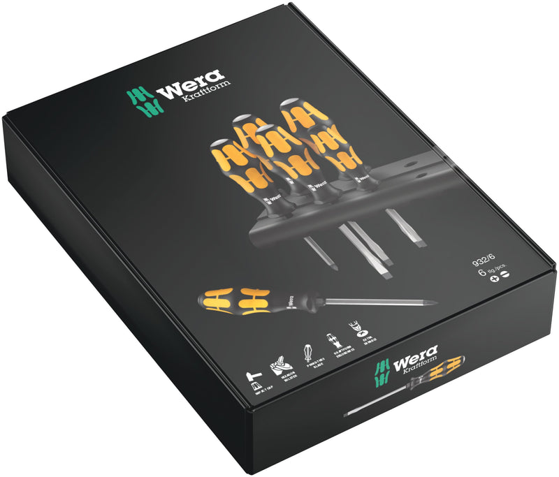 Wera 932/6 Kraftform Plus Screwdriver Set and Rack, 6-Pieces Solid Classic