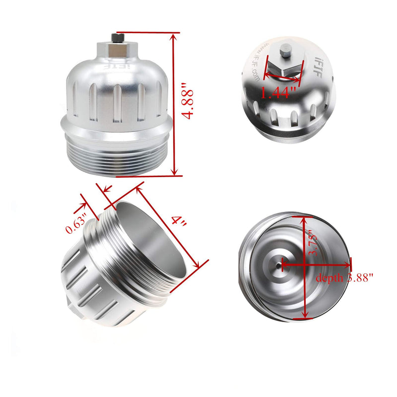 iFJF 134001 Fuel Filter Housing Cap Replacement for 2017-2024 GM Duramax 6.6L L5P Chevy Silverado/GMC Sierra 2500HD 3500HD Billet Aluminum with Drain Plug Silver