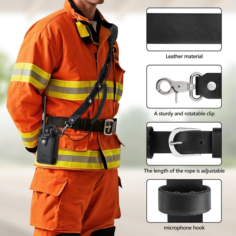 LUITON Leather Radio Holster Bundle Set for Firefighter EMS EMT,Includes Radio Strap and Radio Holder, Anti-sway Strap,Cord Keepers Compatible with Motorola APX Series - for Firefighters, EMT, Police
