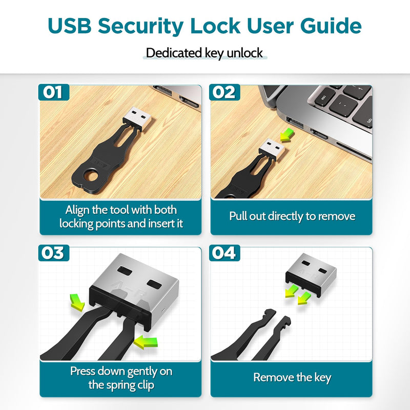 USB-A Port Locks 100-Pack 10 Keys Dust-Proof&Physical Security Black | PHYSICAL SECURITY Insert, Dual-keyhole Damage-free Removal, Dust&Waterproof, for Server Rack, Data Center, IT Enterprise