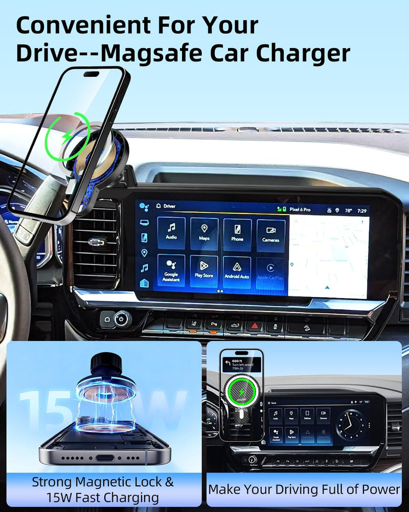 PZK Car Phone Holder for 2022-2026 Chevy Silverado/GMC Sierra 13.4'' Screen | Chevy Magnetic 15W Fast Wireless Charger 360° Magnetic Car Phone Mount LT/RST/ZR2/LTZ/LT Trail Boss Accessories Silverado 1500 /GMC Sierra 1500 2022-2026